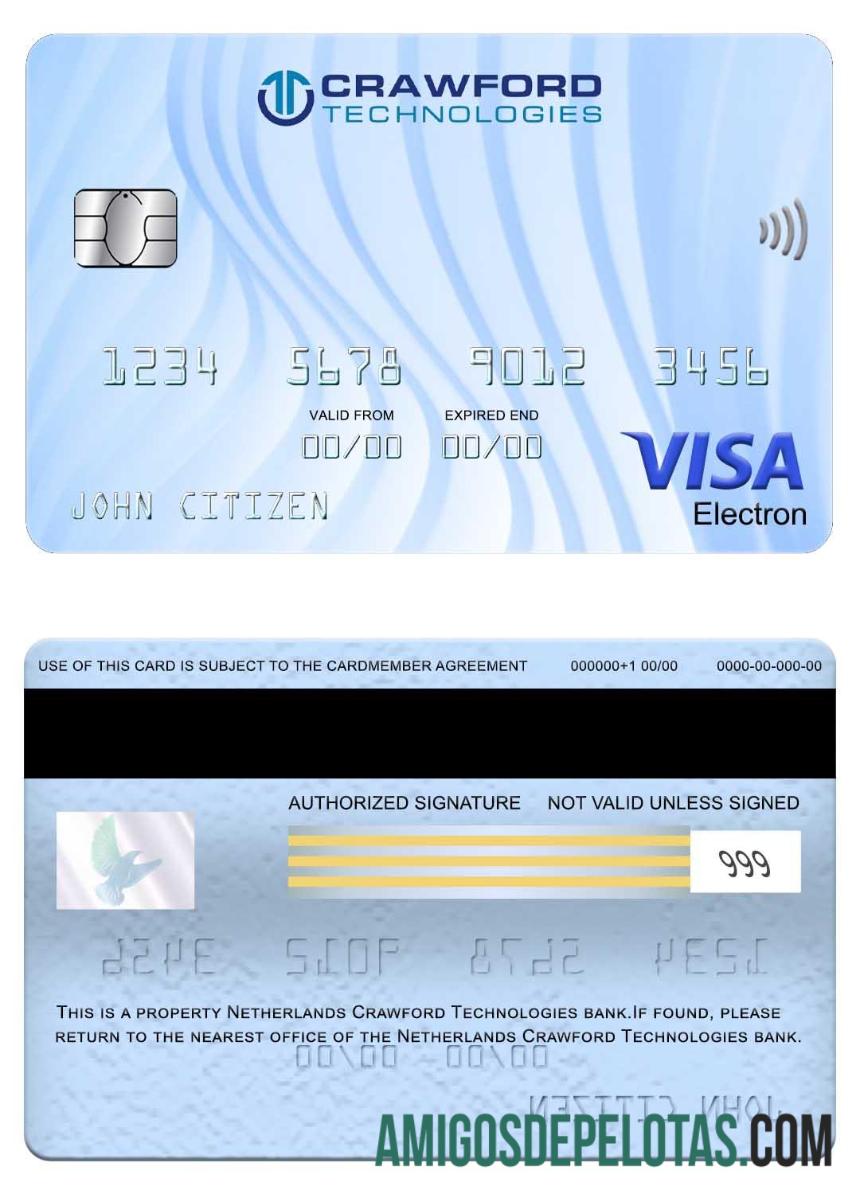 Netherlands (Holland) Crawford Technologies Bank Visa Electron Card example